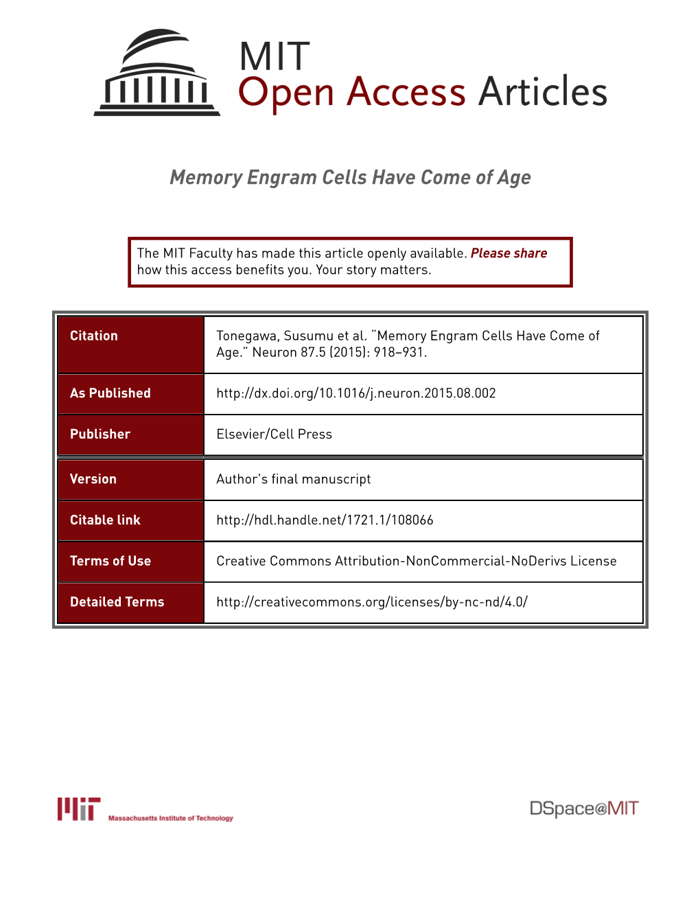 Memory Engram Cells Have Come of Age