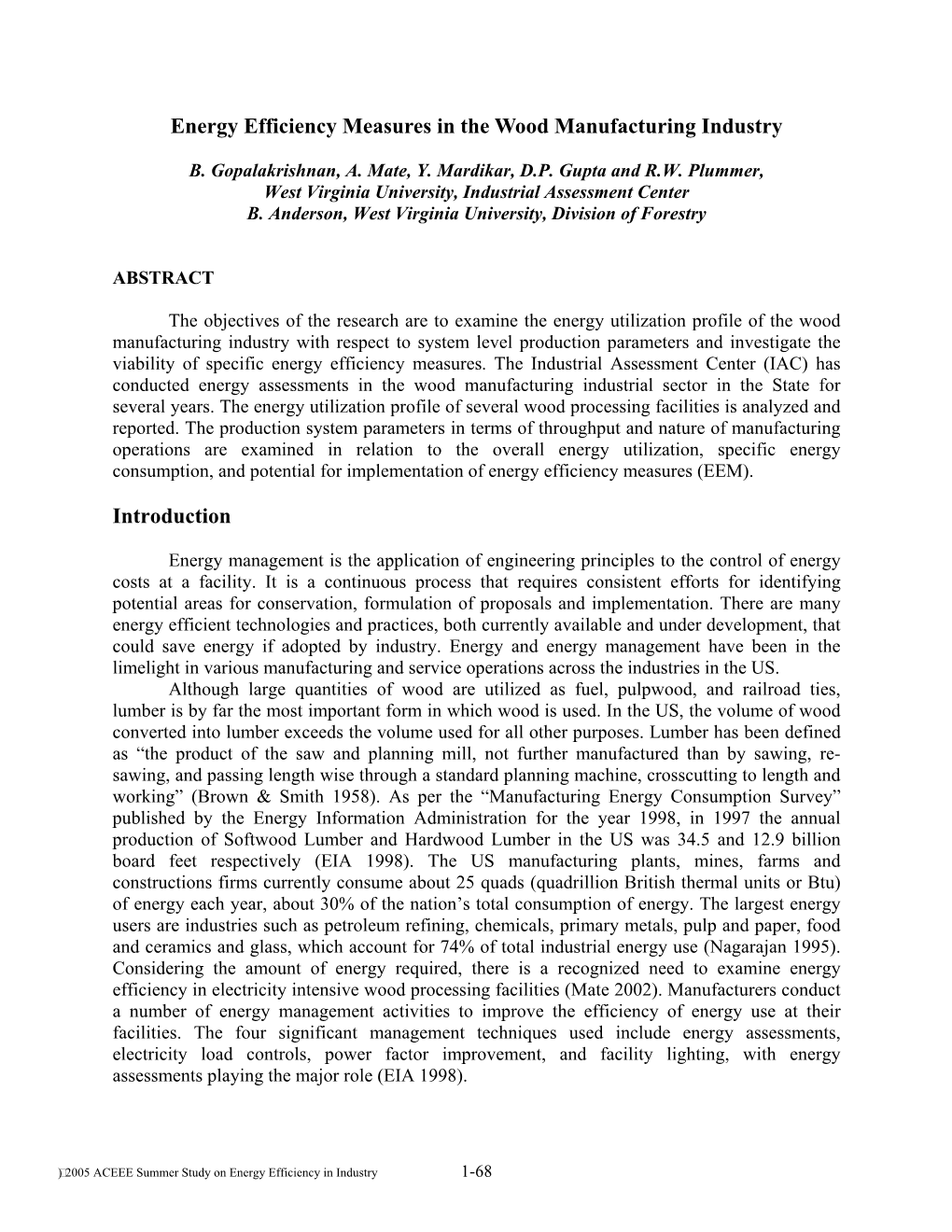 Energy Efficiency Measures in the Wood Manufacturing Industry