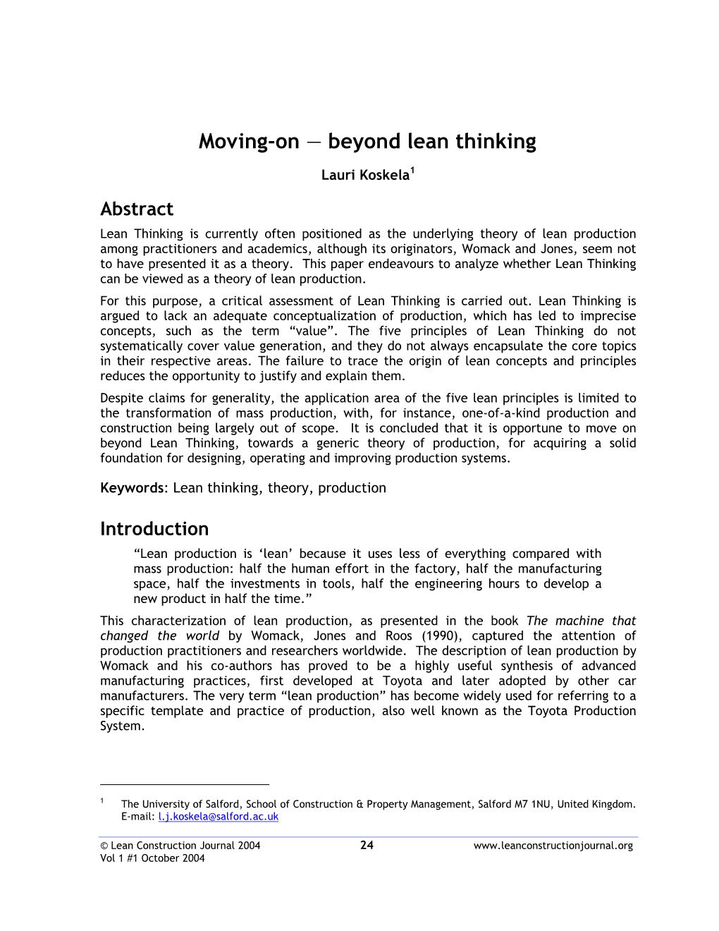 Moving-On — Beyond Lean Thinking