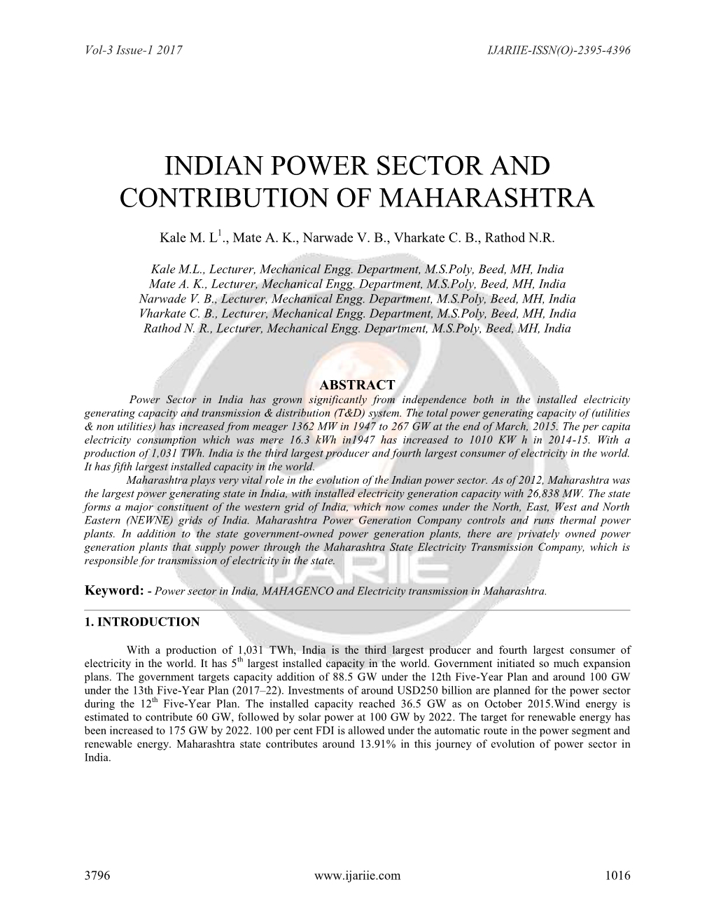 Indian Power Sector and Contribution of Maharashtra