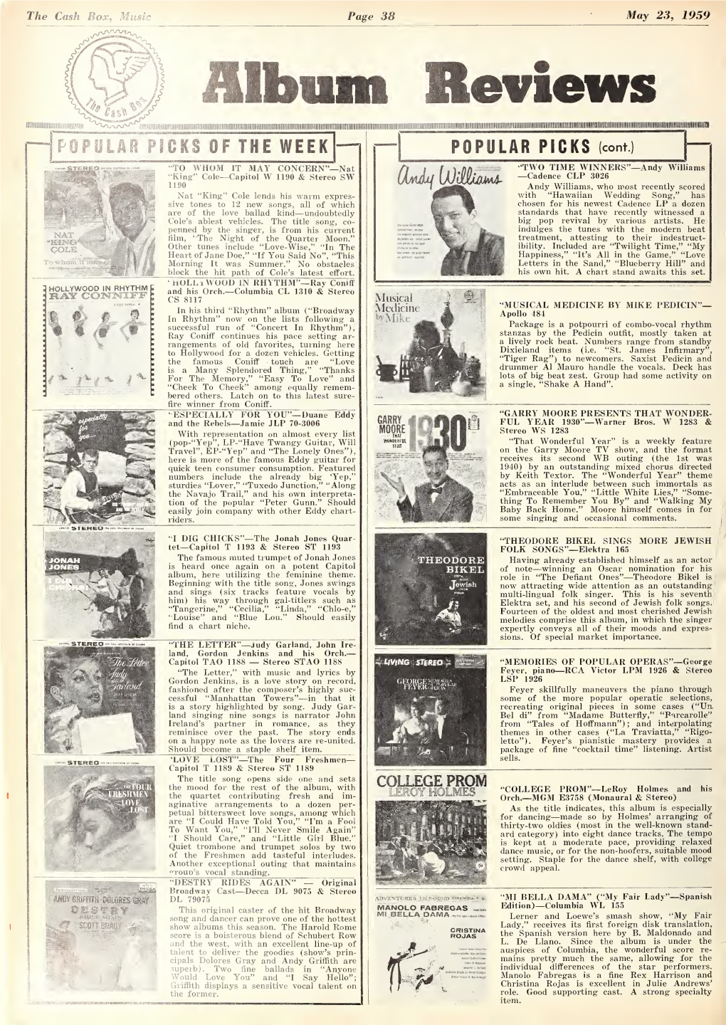 Cash Box , Page 38 23, 1959 Album Reviews