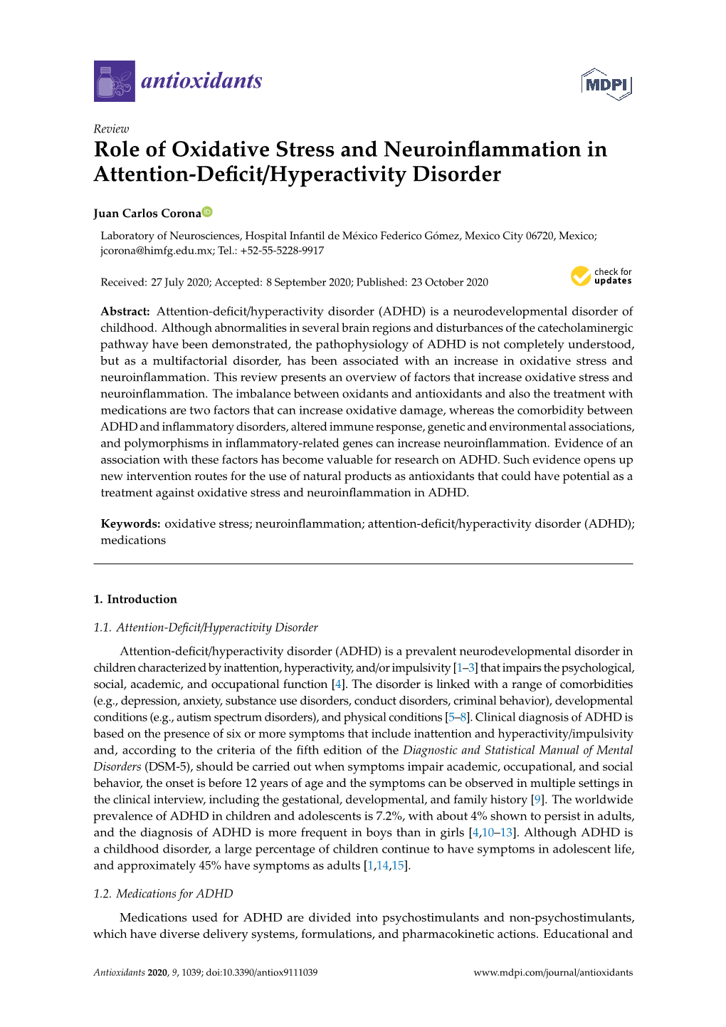 Role of Oxidative Stress and Neuroinflammation in Attention