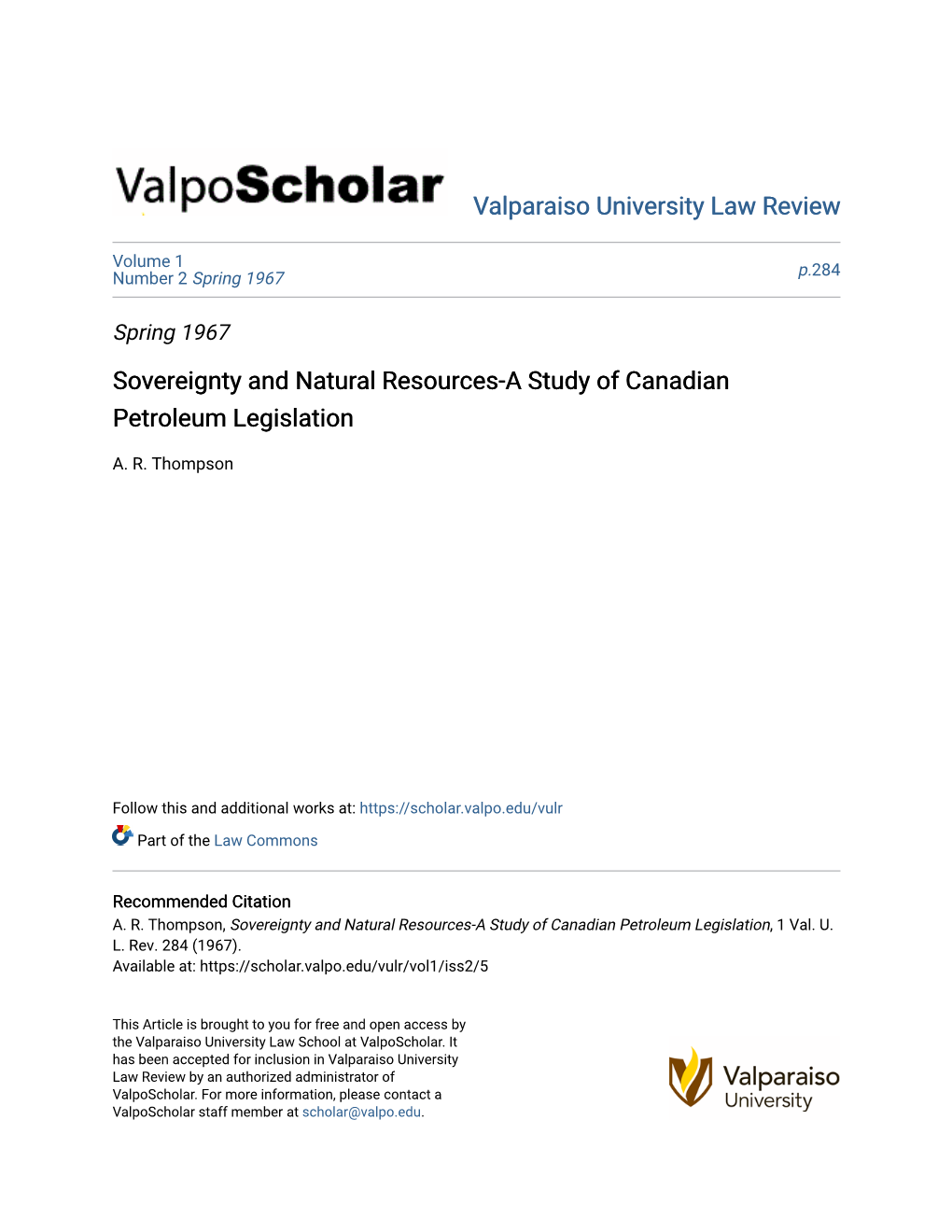 Sovereignty and Natural Resources-A Study of Canadian Petroleum Legislation