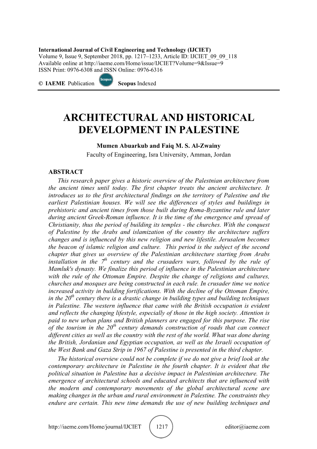 Architectural and Historical Development in Palestine