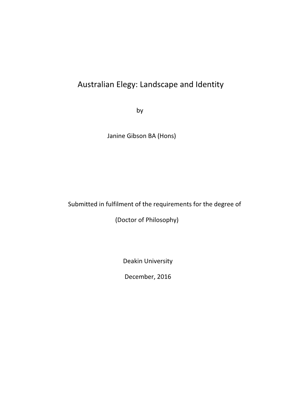 Australian Elegy: Landscape and Identity