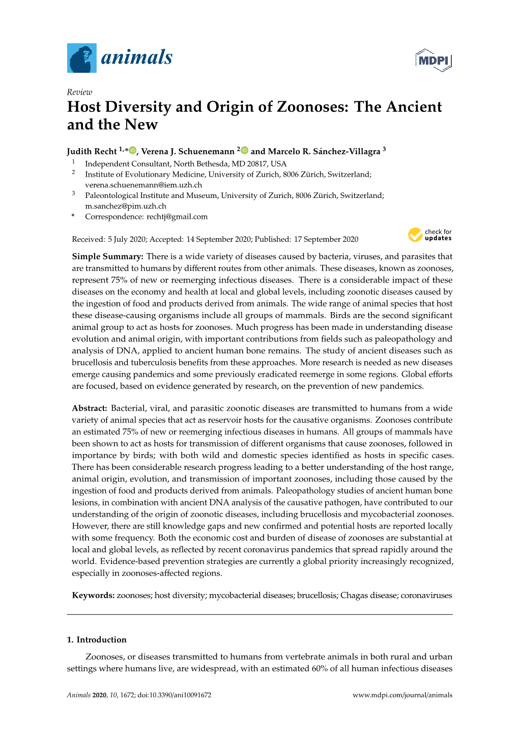 Host Diversity and Origin of Zoonoses: the Ancient and the New