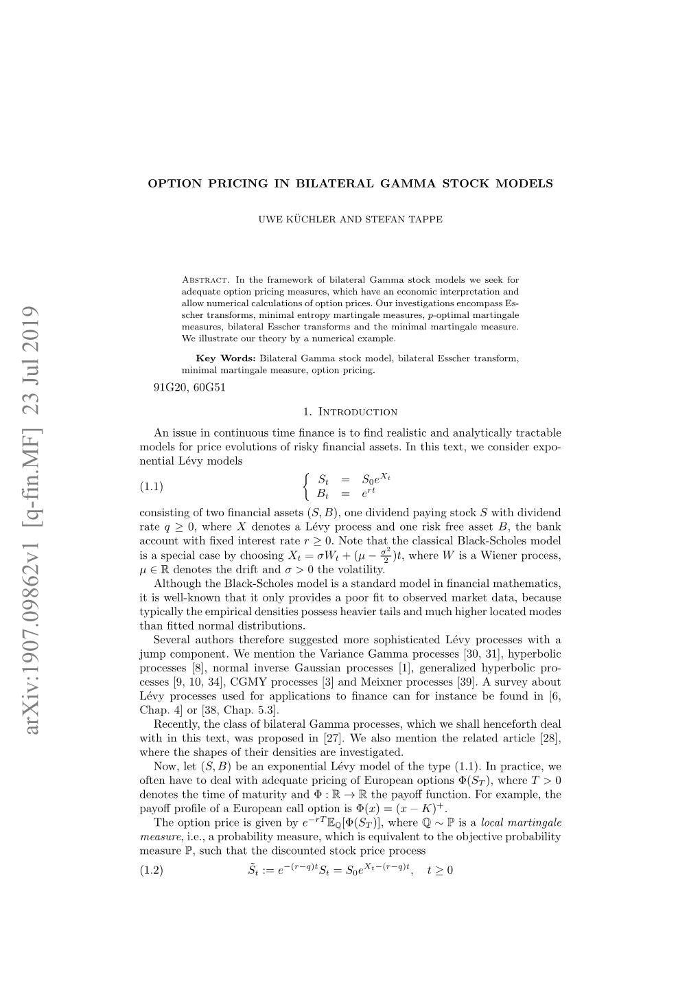 Option Pricing in Bilateral Gamma Stock Models