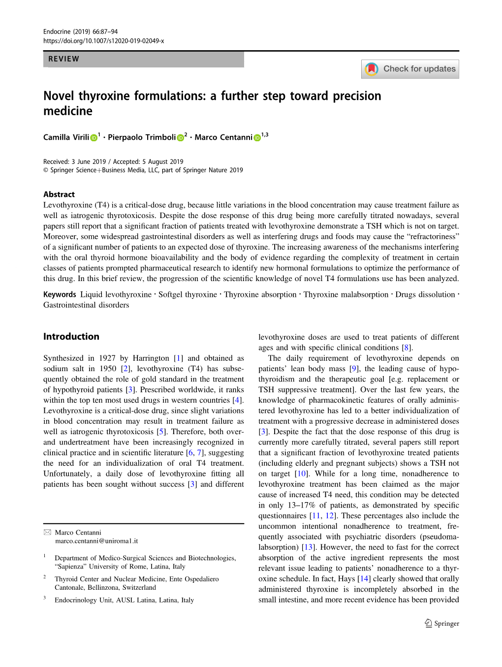 Novel Thyroxine Formulations: a Further Step Toward Precision Medicine