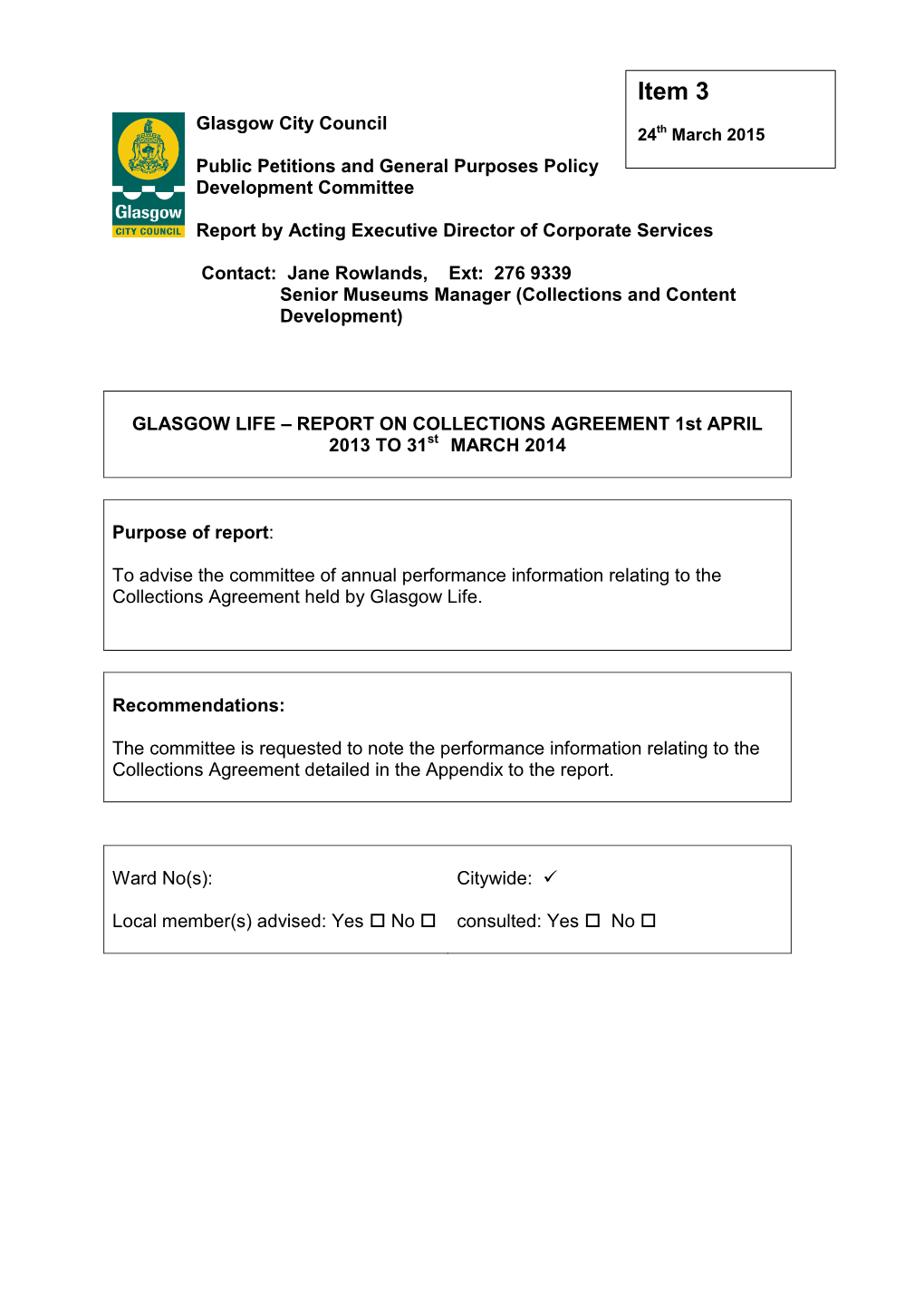 Item 3 Glasgow City Council 24Th March 2015