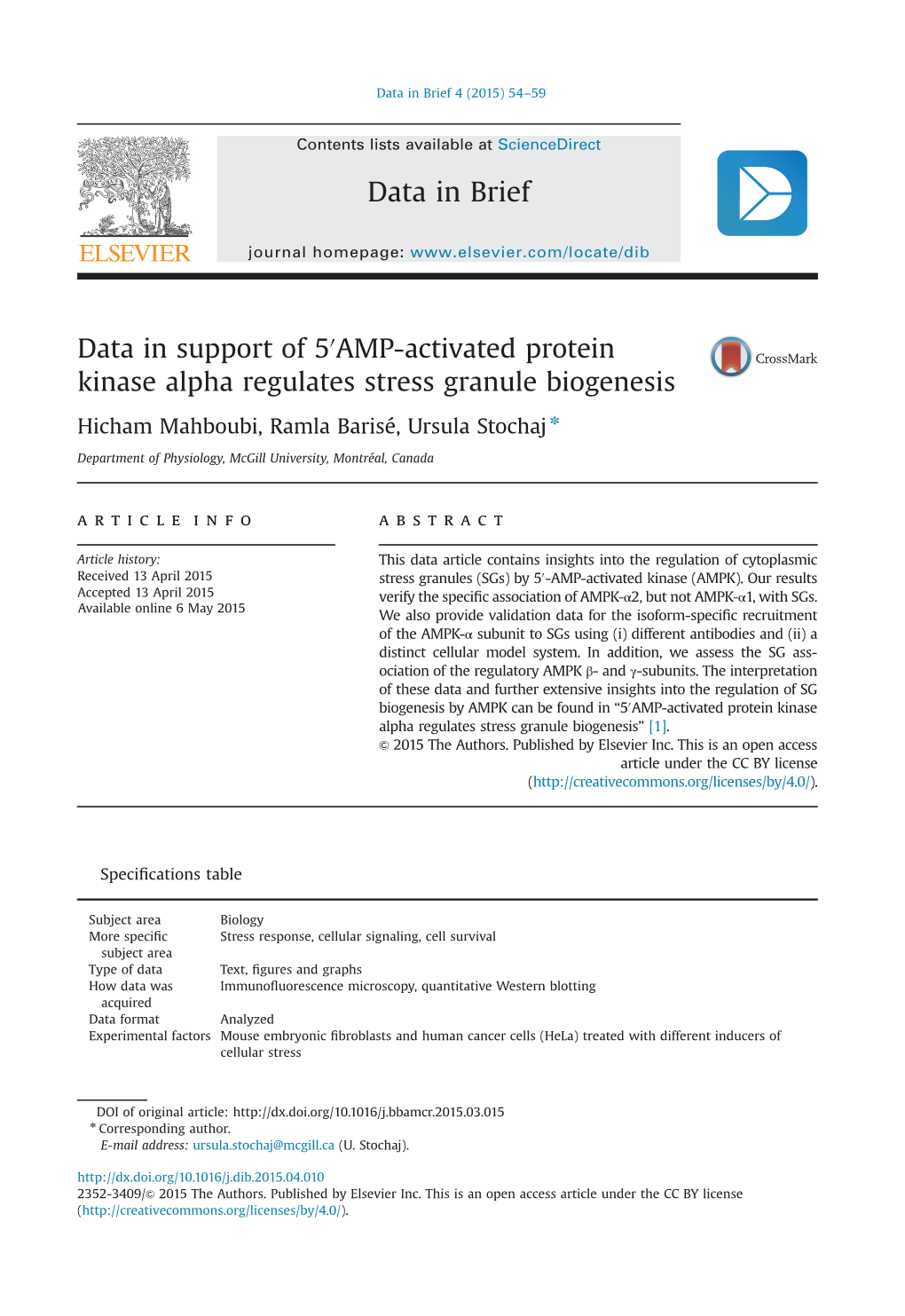 AMP-Activated Protein Kinase Alpha Regulates Stress Granule Biogenesis