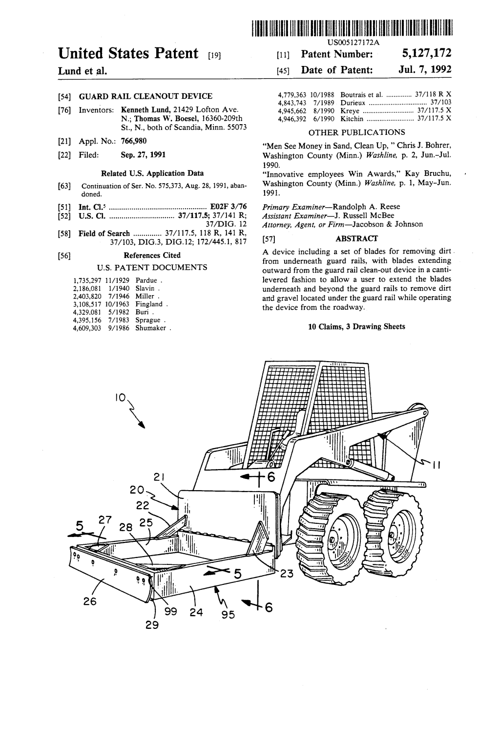 ||||IHHHHHHHHHHH USOO512772A United States Patent (19) 11) Patent Number: 5,127,172 Lund Et Al