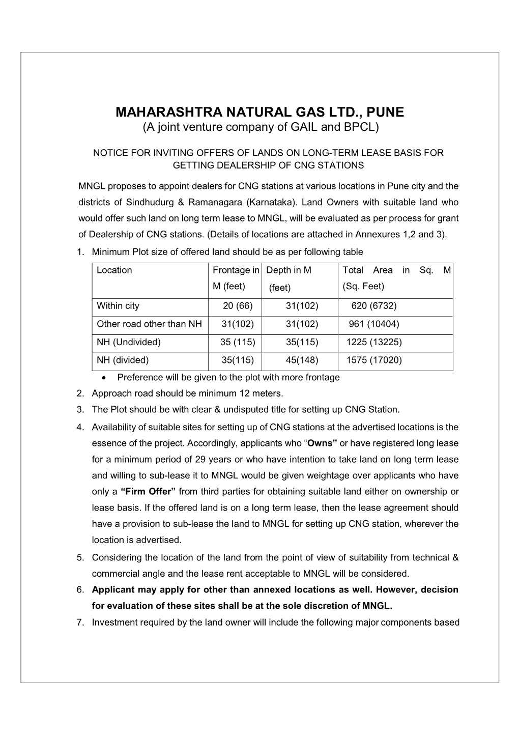 MAHARASHTRA NATURAL GAS LTD., PUNE (A Joint Venture Company of GAIL and BPCL)