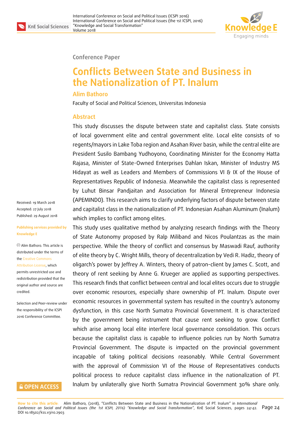 Conflicts Between State and Business in the Nationalization of PT. Inalum