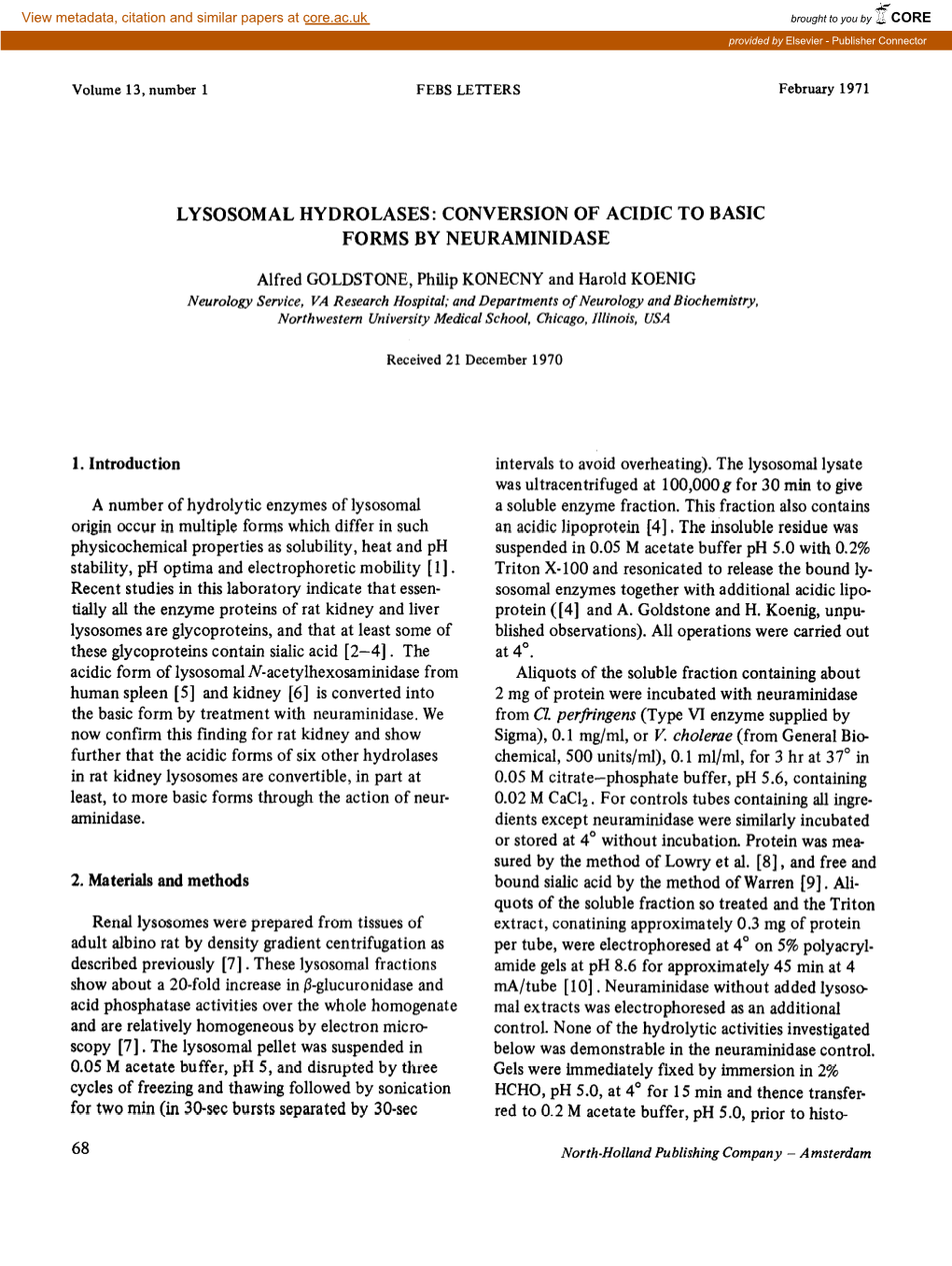 Lysosomal Hydrolases: Conversion of Acidic to Basic Forms by Neuraminidase