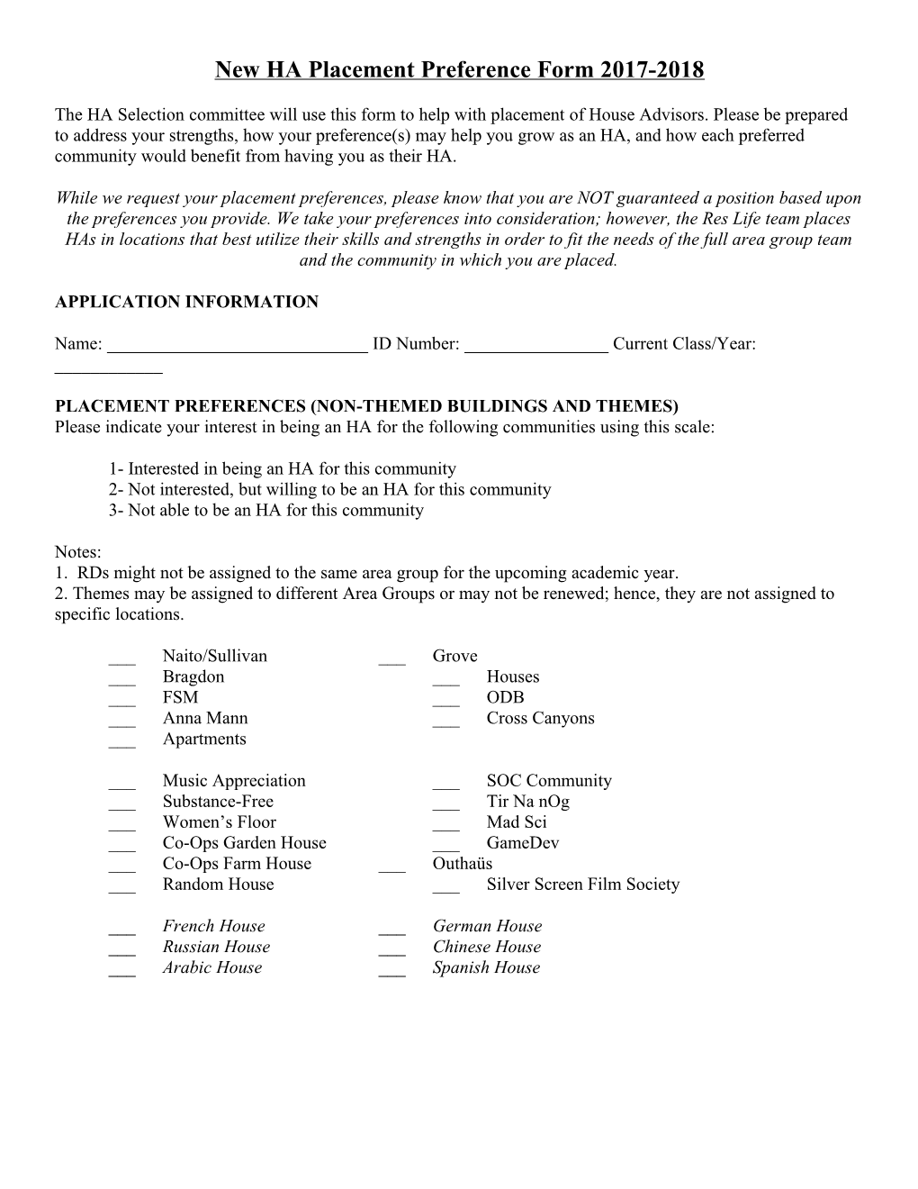 New HA Placement Preference Form 2017-2018