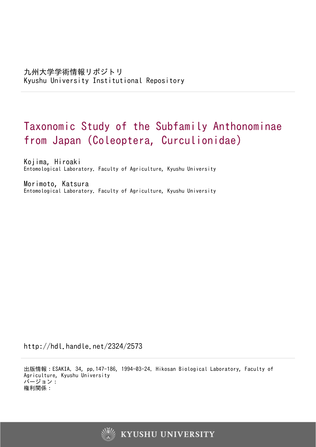 Taxonomic Study of the Subfamily Anthonominae from Japan (Coleoptera, Curculionidae)