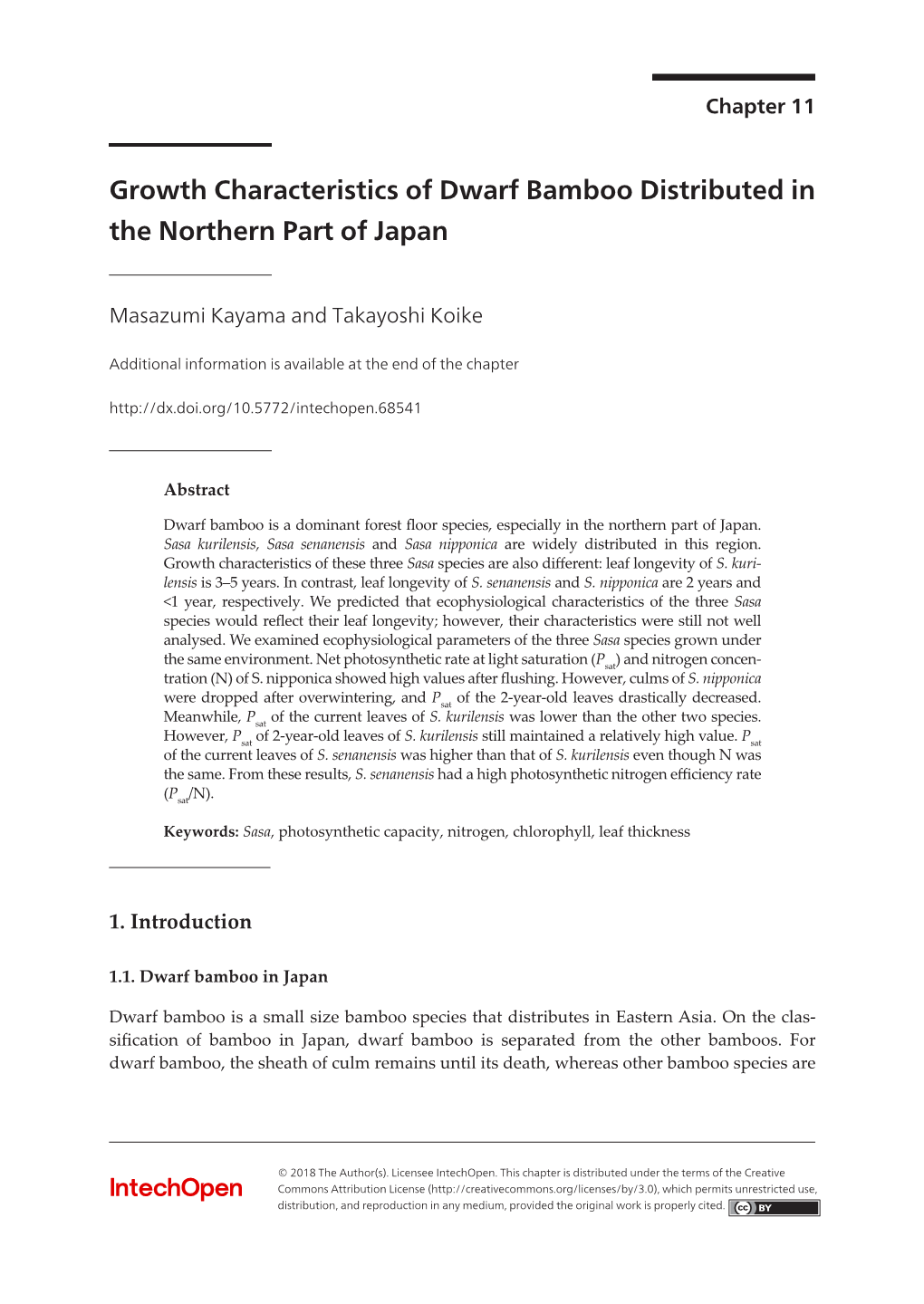 Growth Characteristics of Dwarf Bamboo Distributed in the Northern Part of Japan 187 Widely [1, 8]