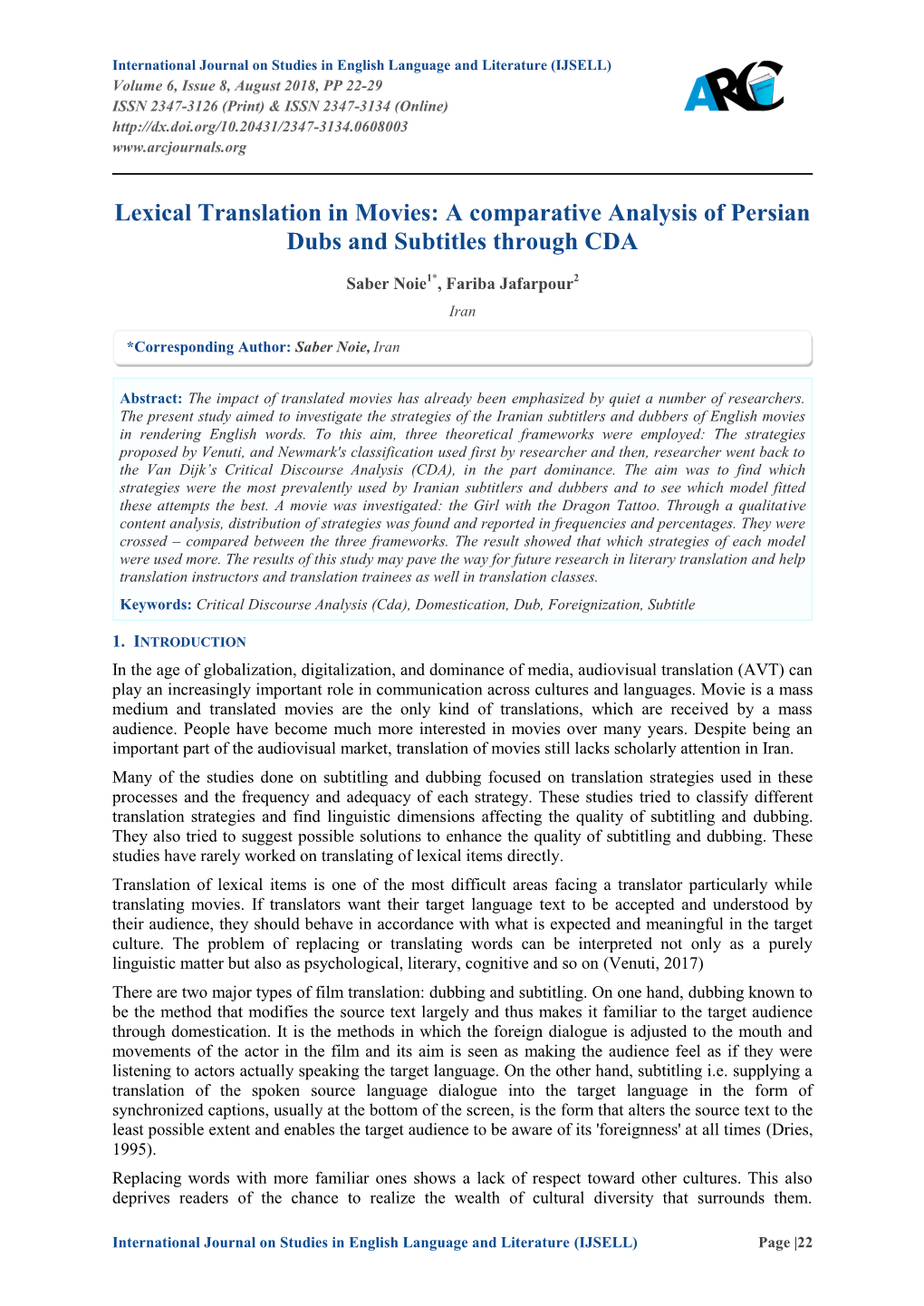 Lexical Translation in Movies: a Comparative Analysis of Persian Dubs and Subtitles Through CDA