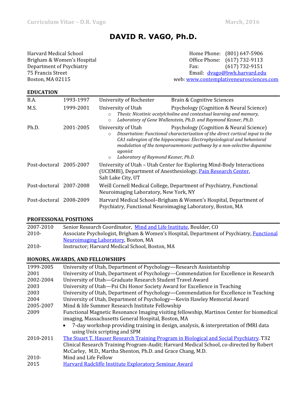 Curriculum Vitae – D.R