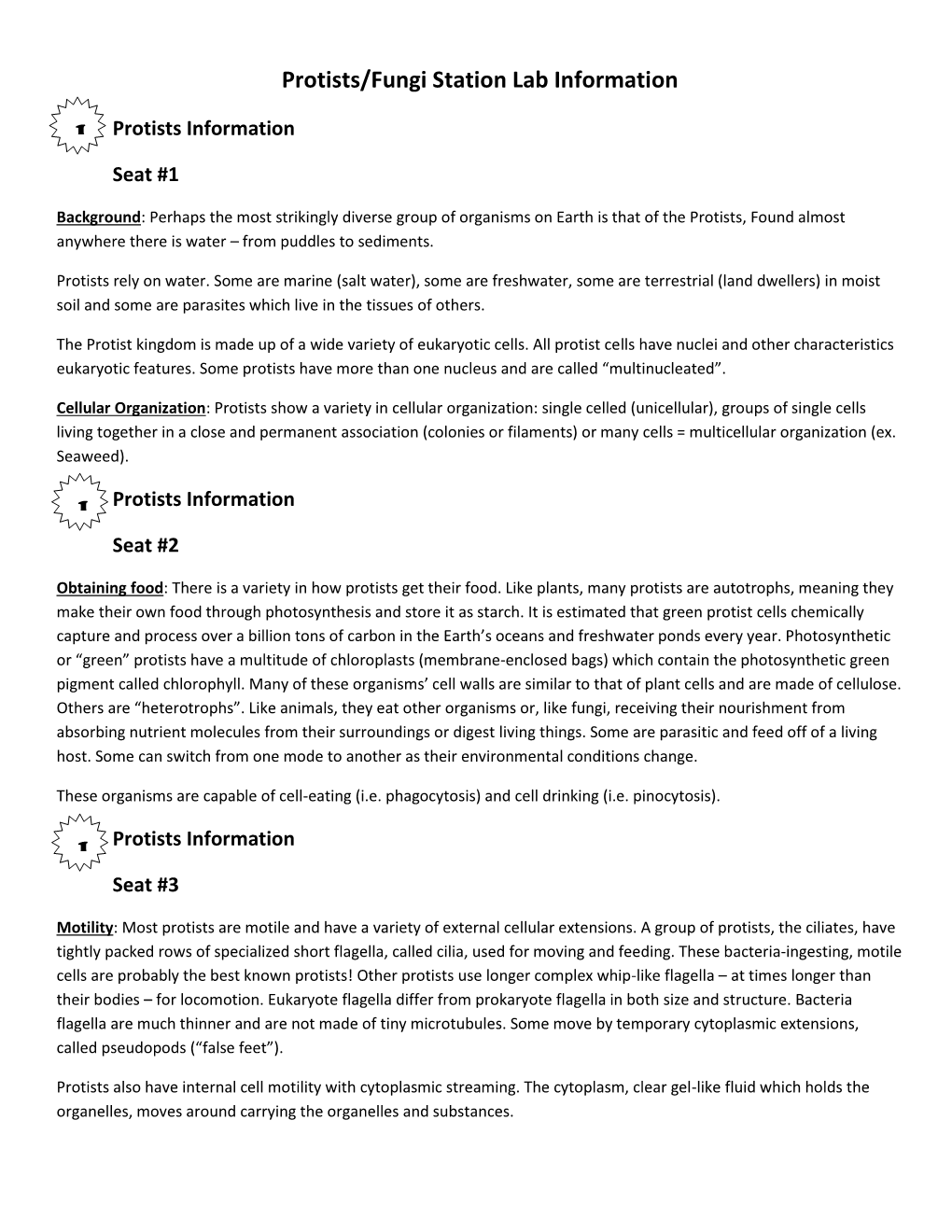 Protists/Fungi Station Lab Information