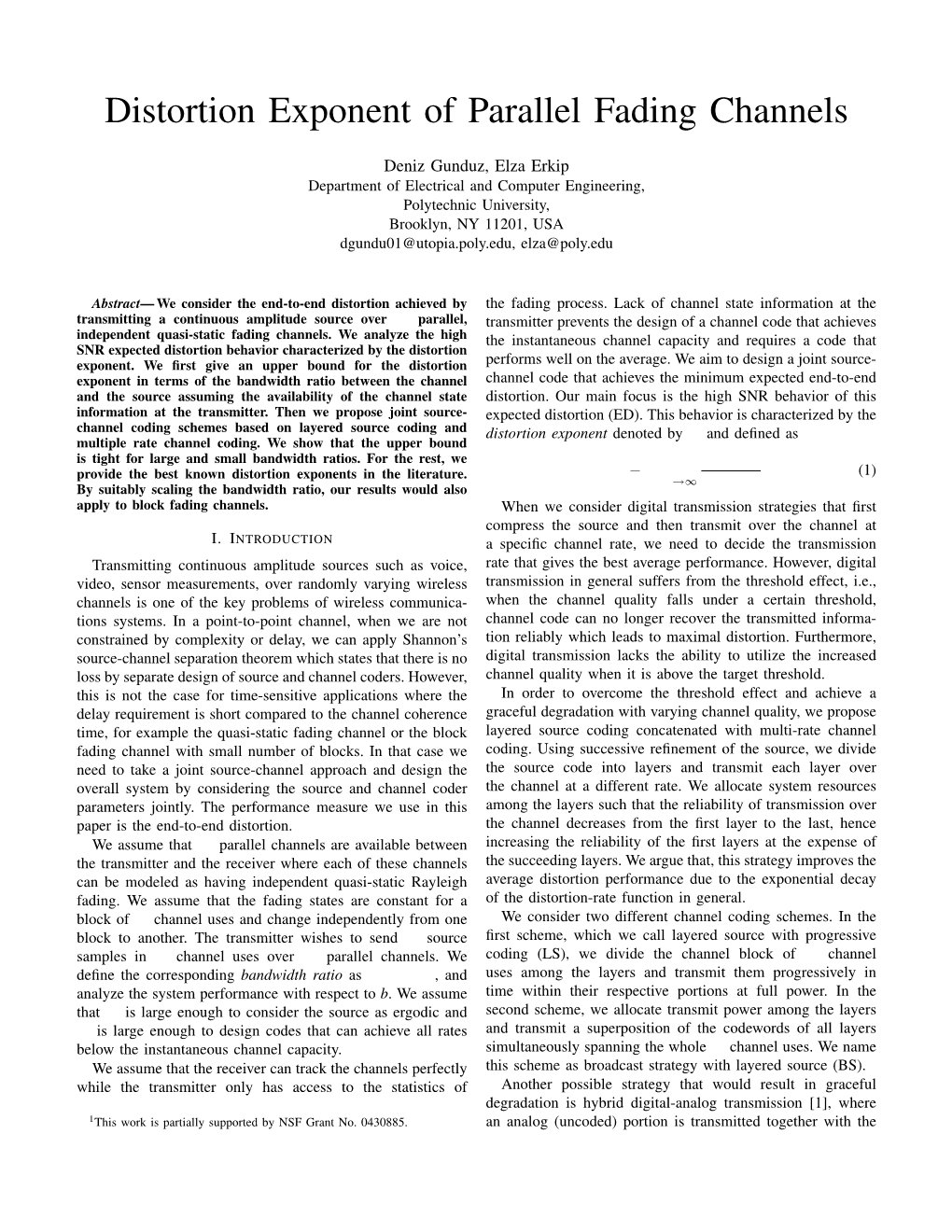 Distortion Exponent of Parallel Fading Channels