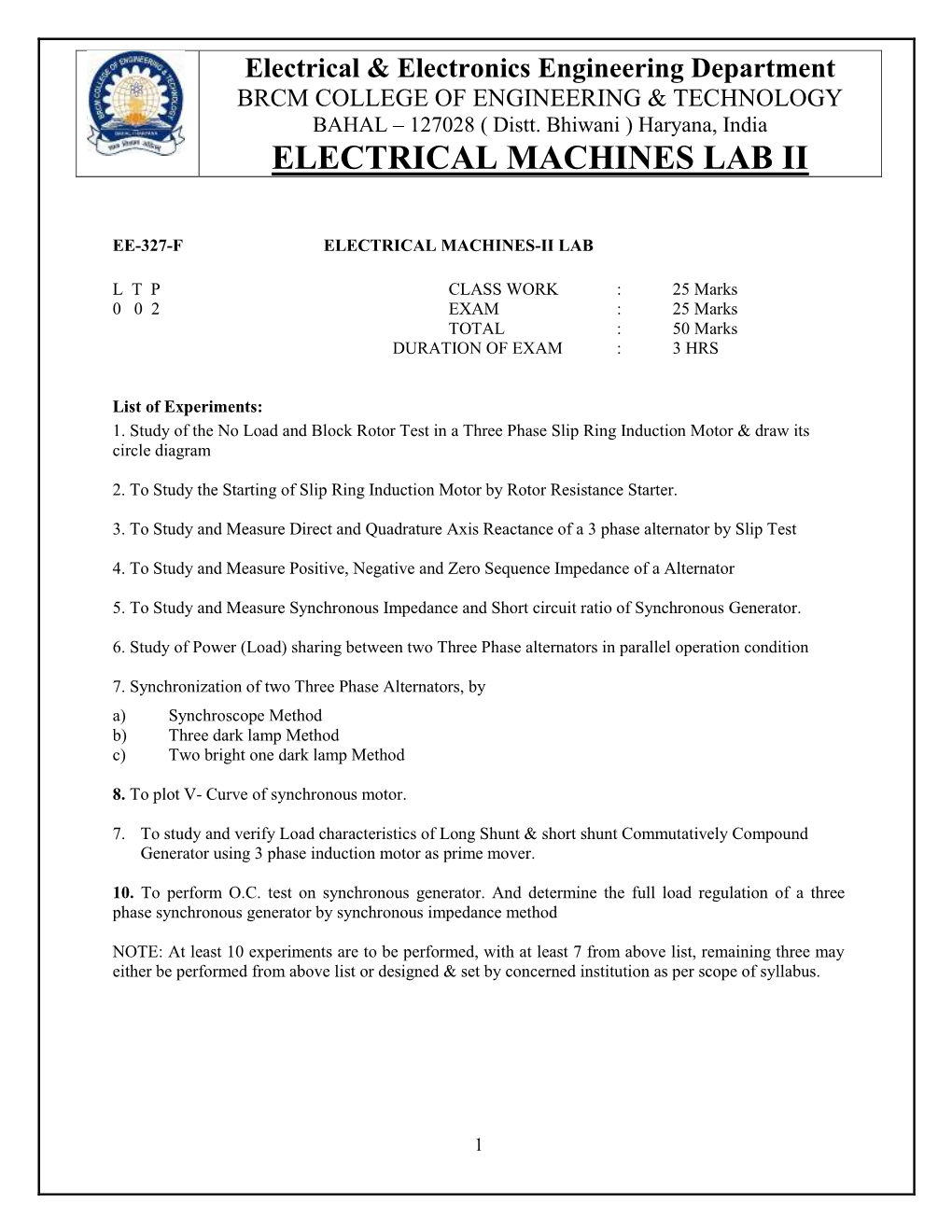 Electrical Machines Lab Ii