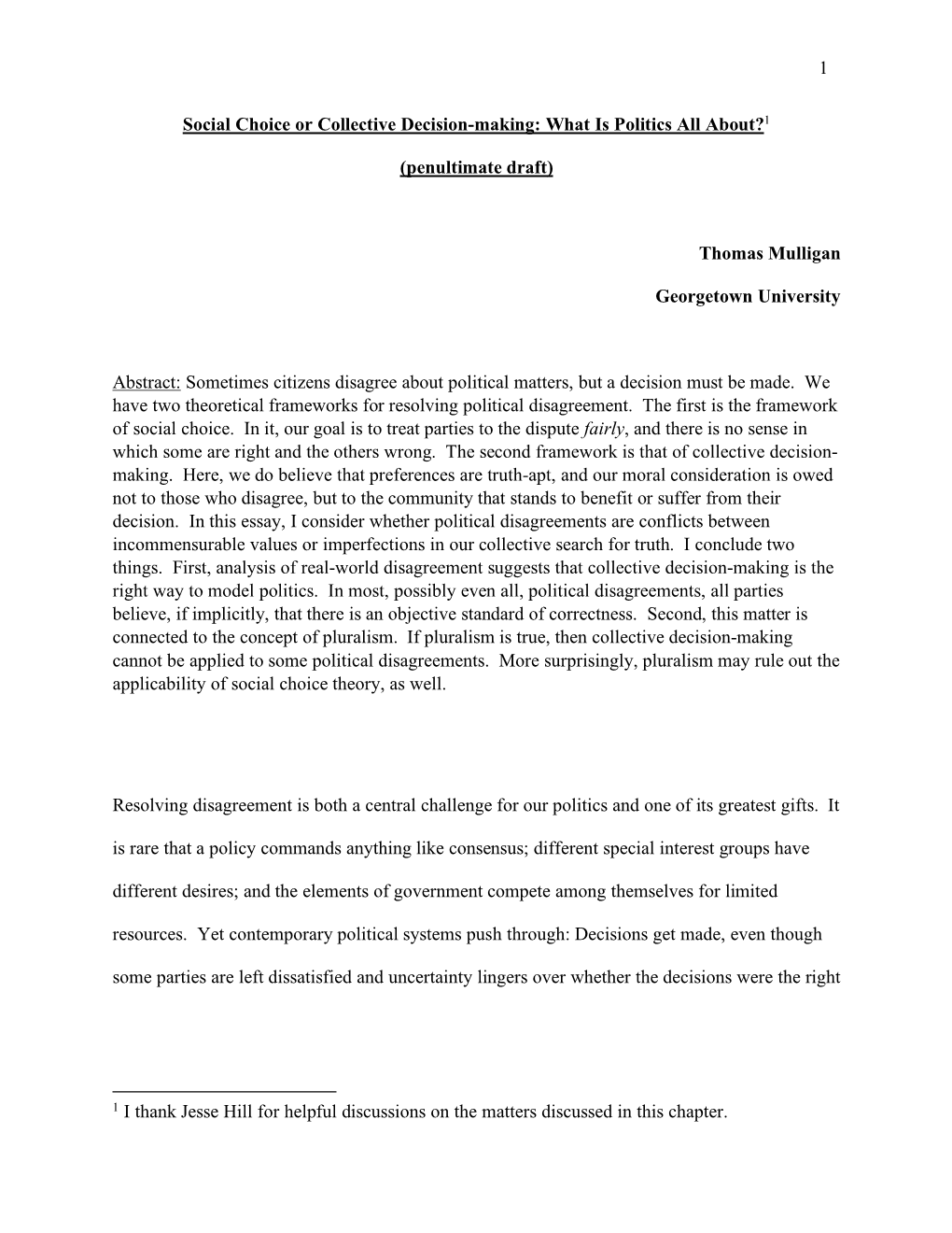 1 Social Choice Or Collective Decision-Making: What Is Politics All About?