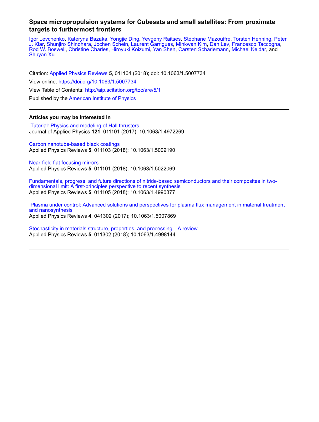 Space Micropropulsion Systems for Cubesats and Small Satellites