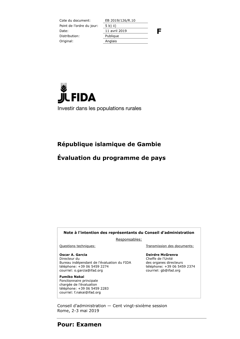 République Islamique De Gambie Évaluation Du Programme De Pays
