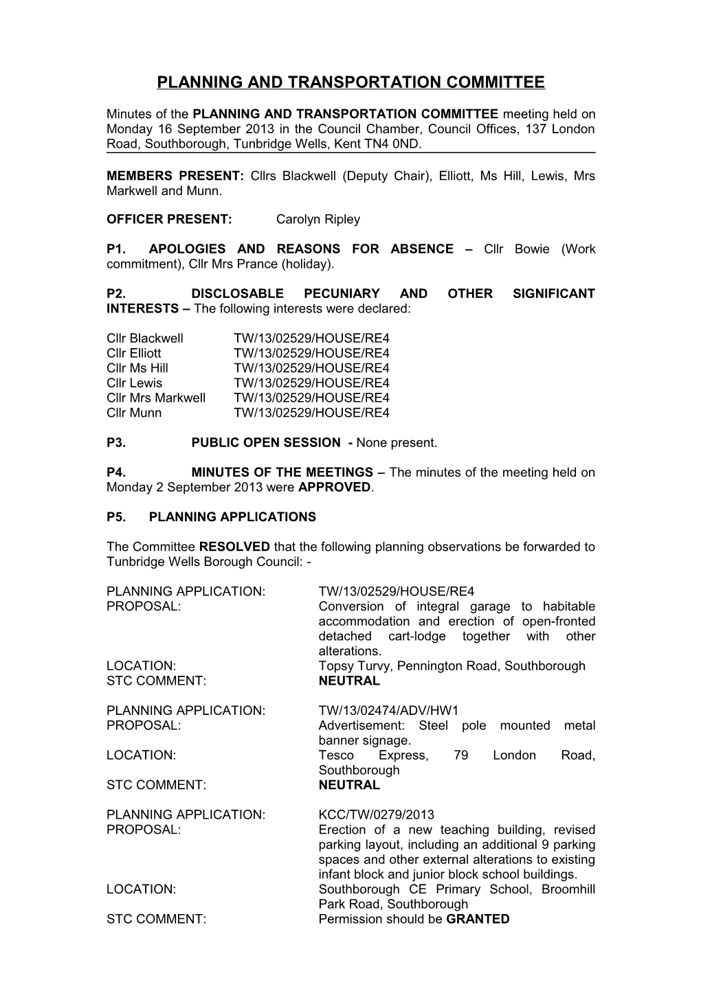 Planning and Transportation Committee