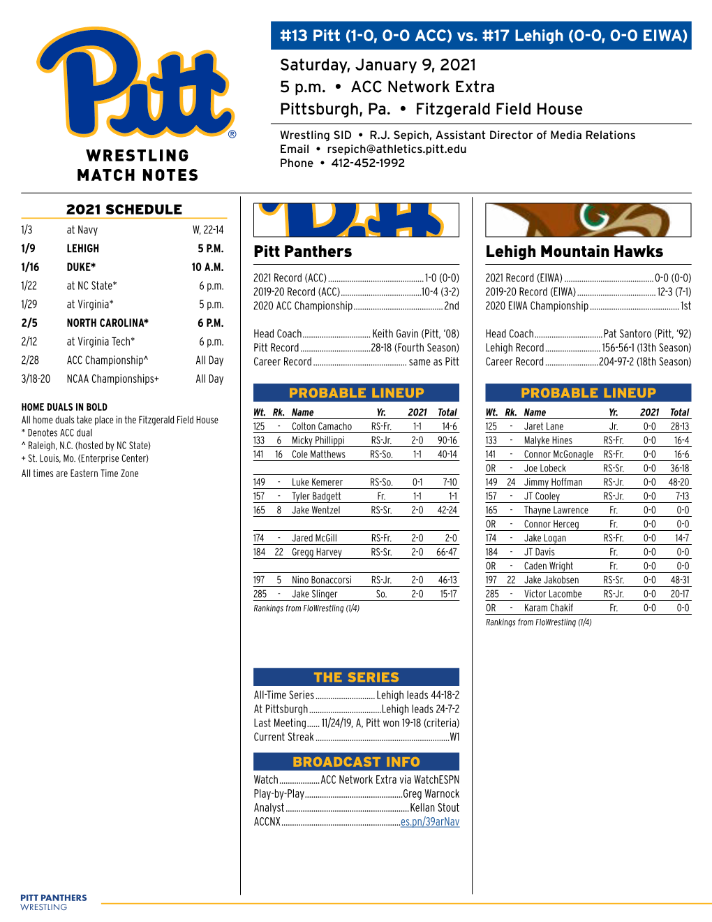 WRESTLING MATCH NOTES #13 Pitt