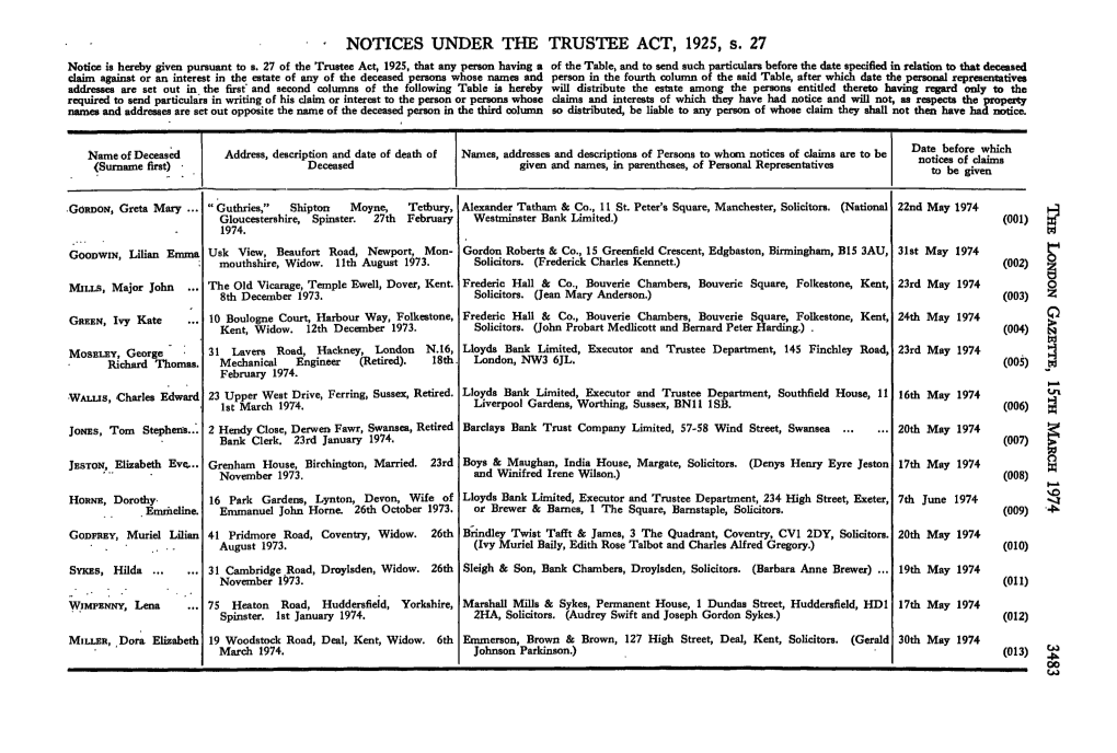 • - NOTICES UNDER the TRUSTEE ACT, 1925, S