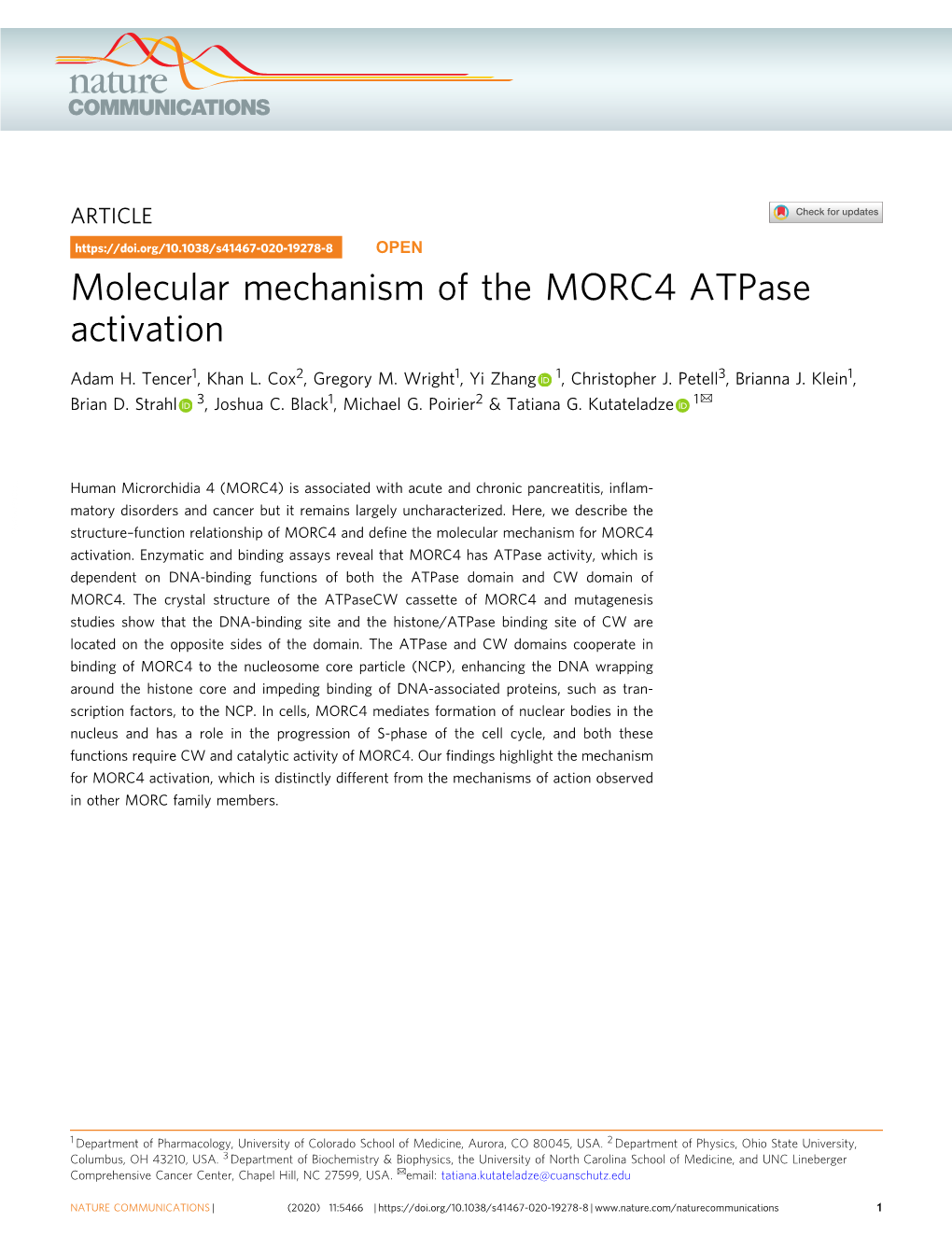 Molecular Mechanism of the MORC4 Atpase Activation