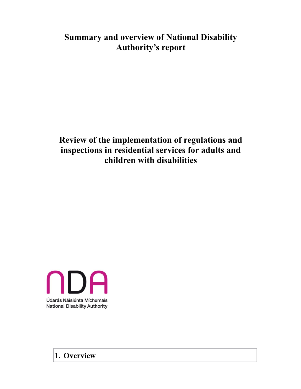 Summary and Overviewof National Disability Authority S Report