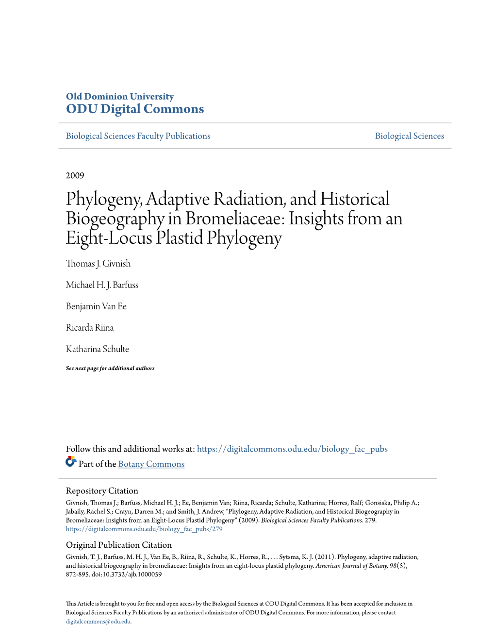 Insights from an Eight-Locus Plastid Phylogeny Thomas J