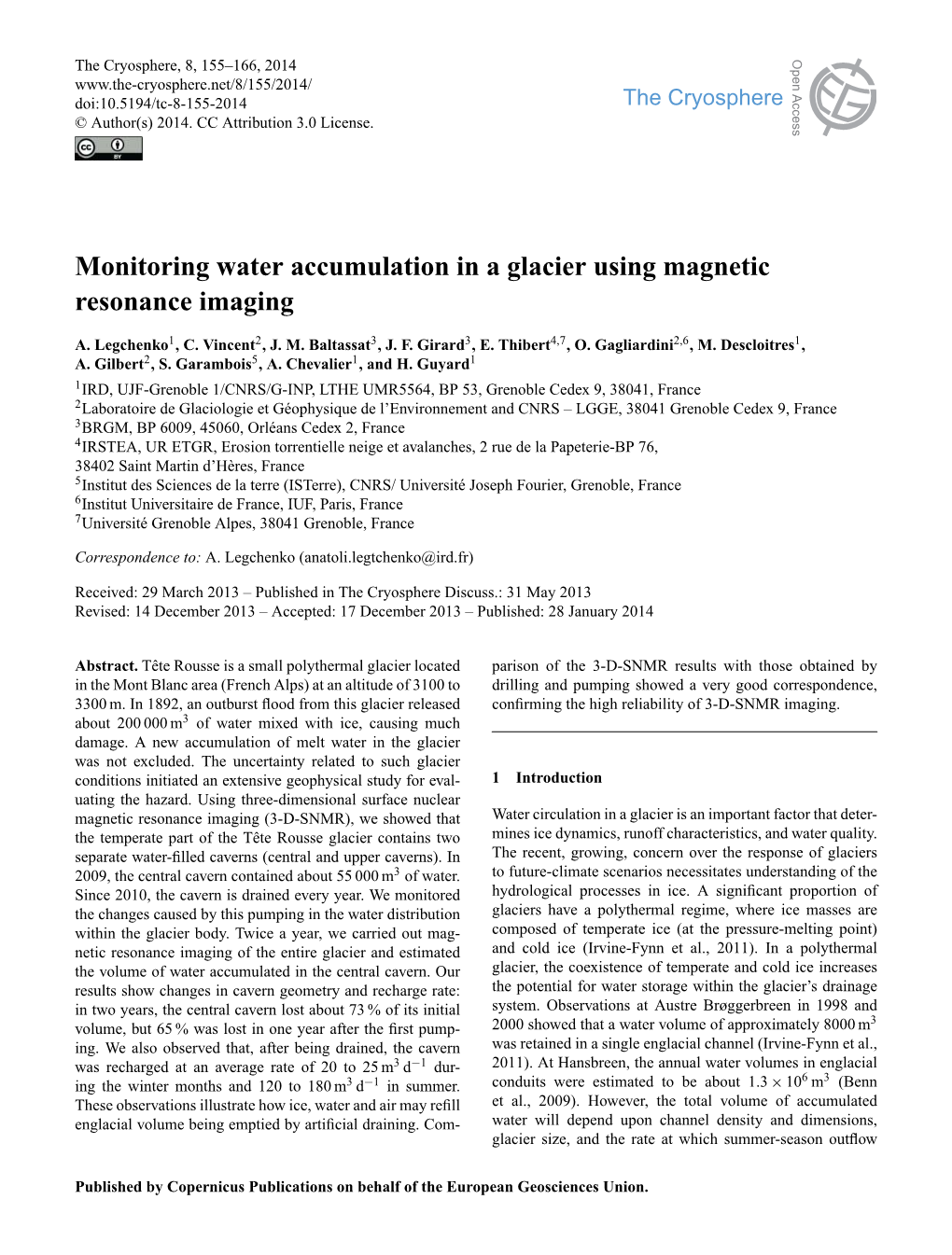 Monitoring Water Accumulation in a Glacier Using Magnetic Resonance Imaging