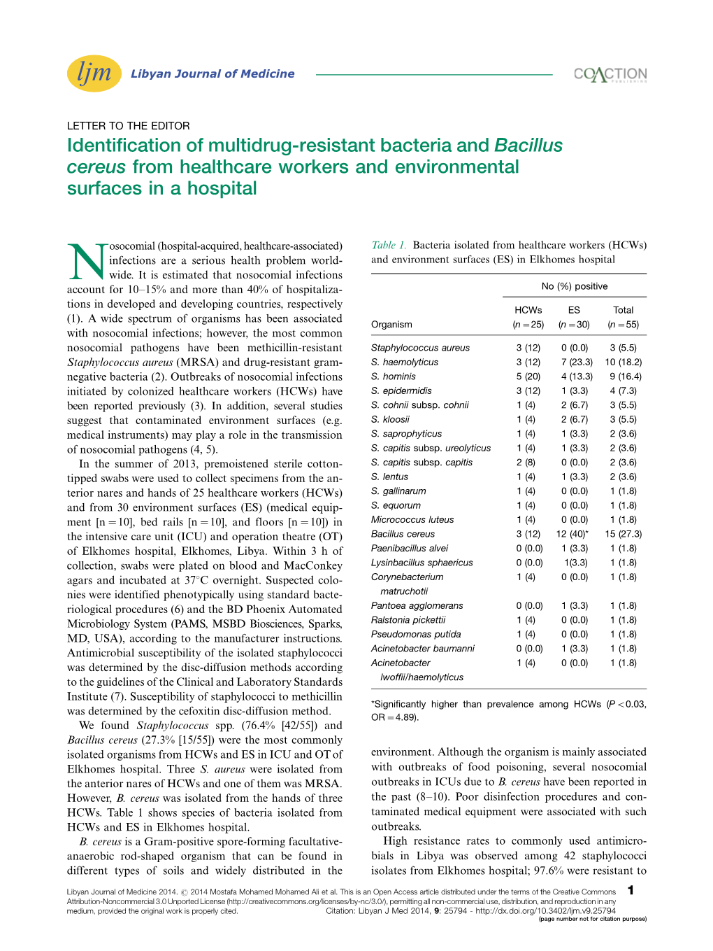 Identification of Multidrug-Resistant Bacteria and Bacillus Cereus From