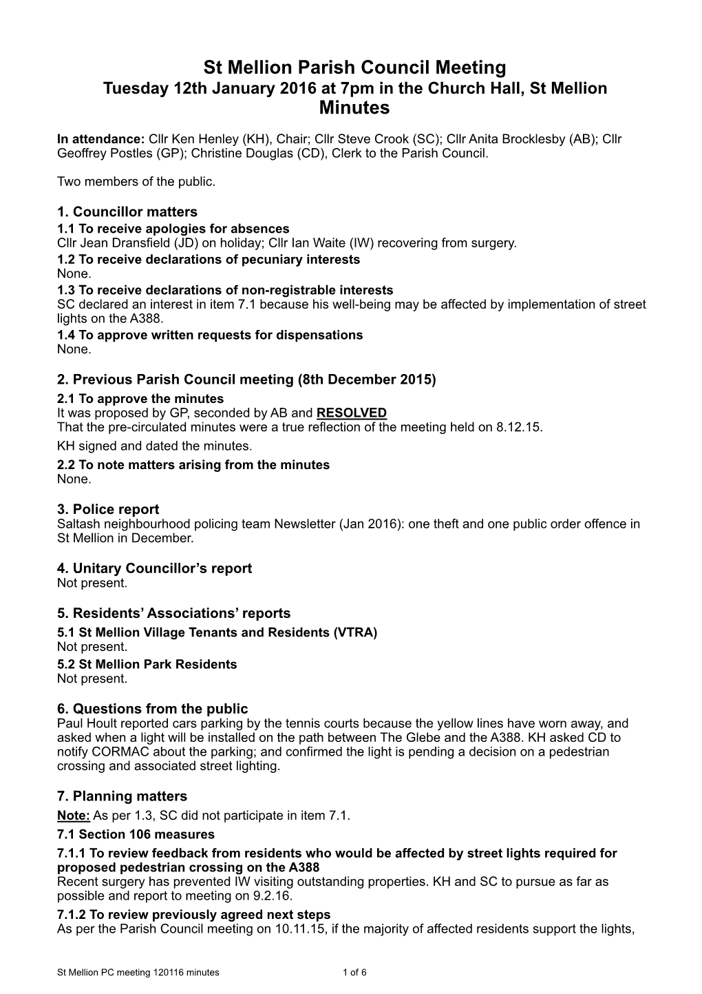 St Mellion PC Meeting 120116 Minutes DRAFT Iii.Pages