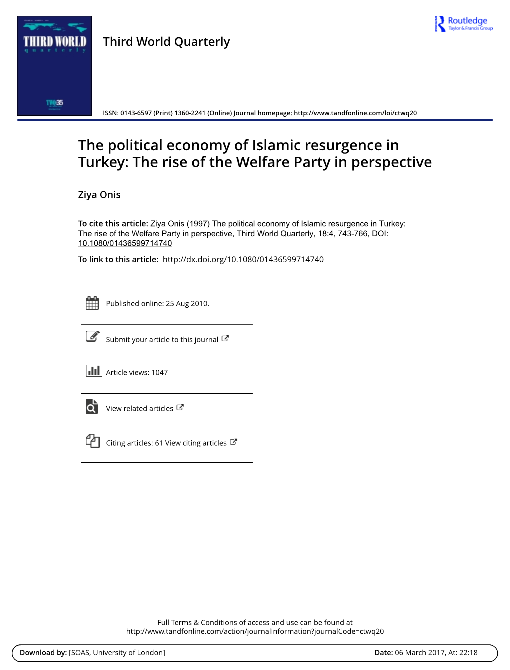 The Rise of the Welfare Party in Perspective