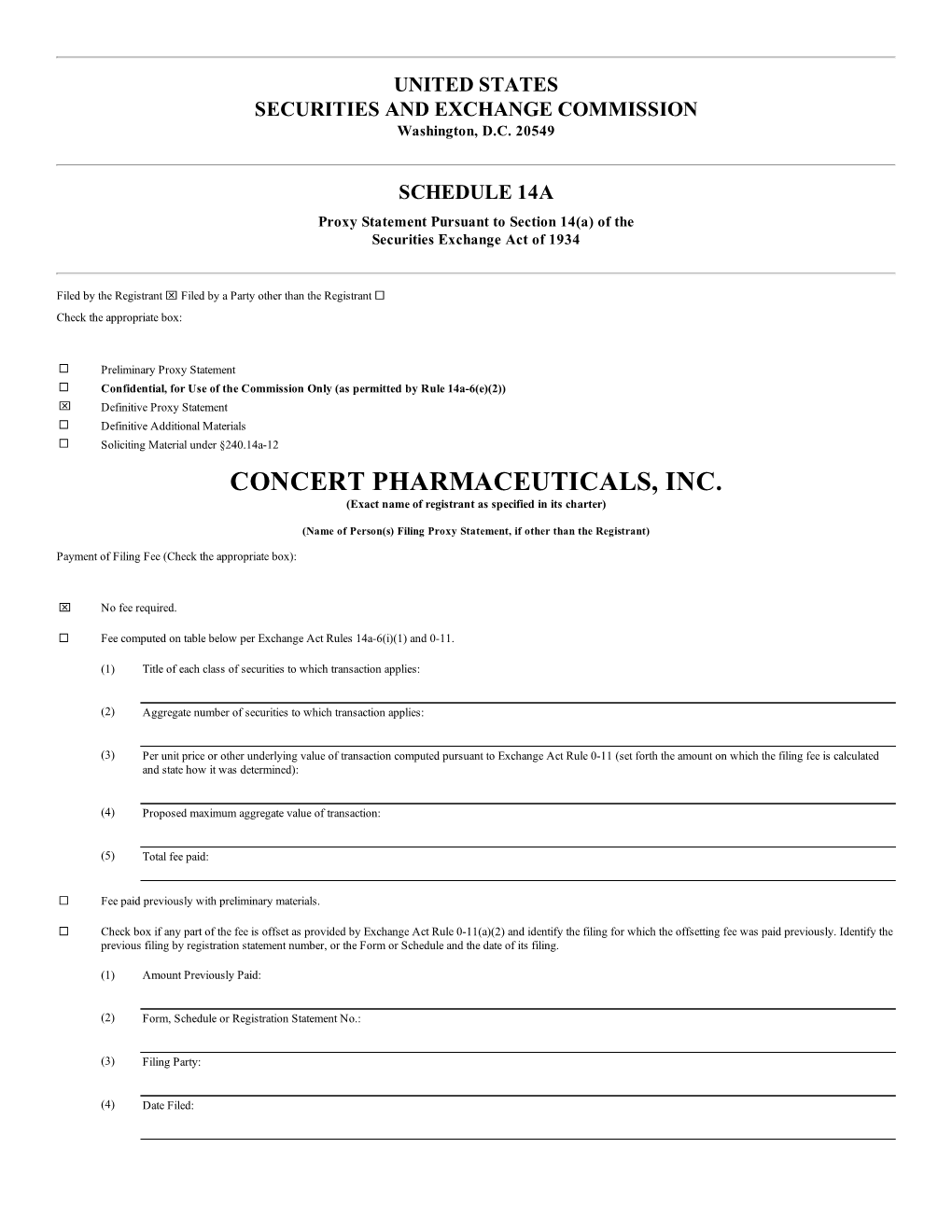 CONCERT PHARMACEUTICALS, INC. (Exact Name of Registrant As Specified in Its Charter)