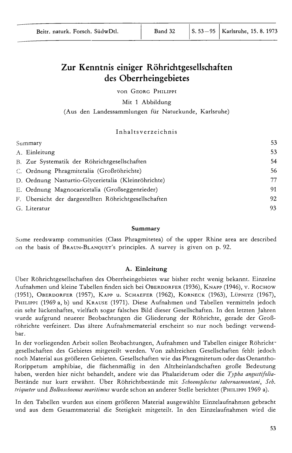 Zur Kenntnis Einiger Röhrichtgesellschaften Des Oberrheingebietes