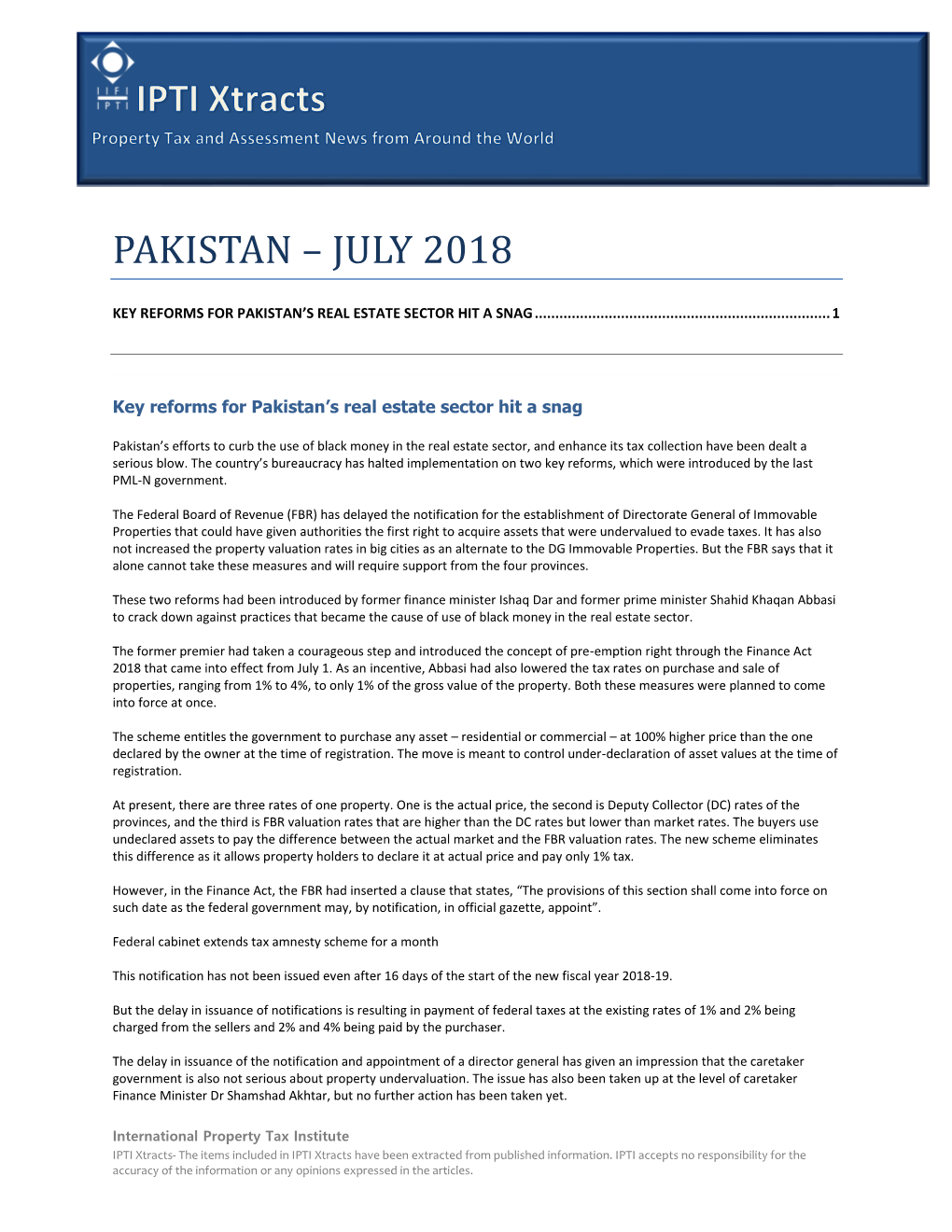 Pakistan – July 2018