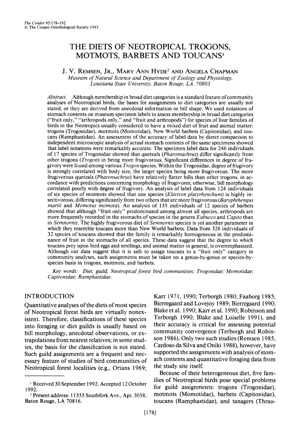 The Diets of Neotropical Trogons, Motmots, Barbets and Toucans