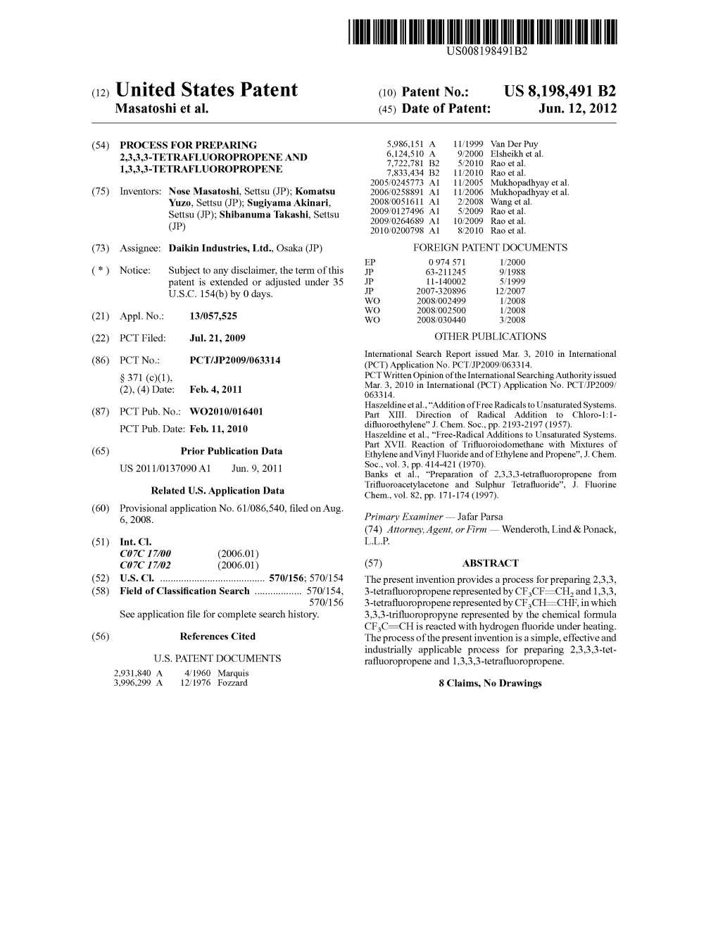 (12) United States Patent (10) Patent No.: US 8,198.491 B2 Masatoshi Et Al