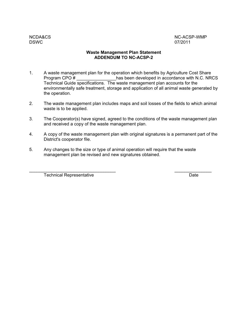 Waste Management Plan Statement