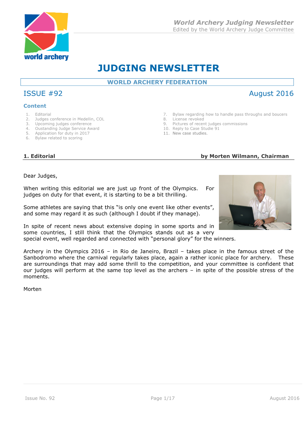 Judging Newsletter Edited by the World Archery Judge Committee