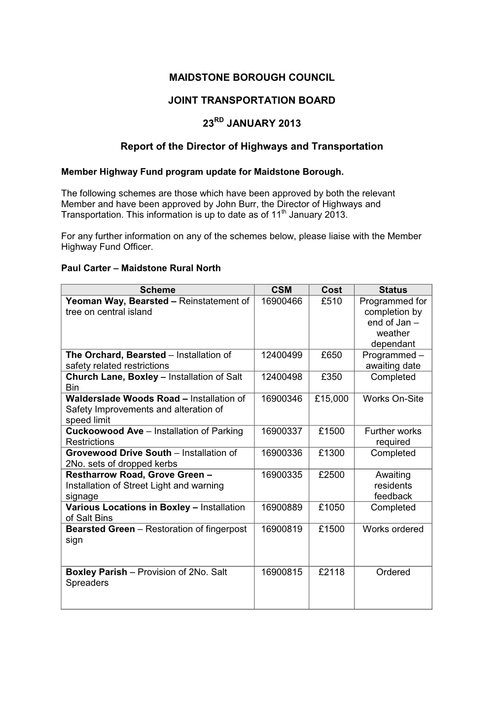 Maidstone Borough Council Joint Transportation Board