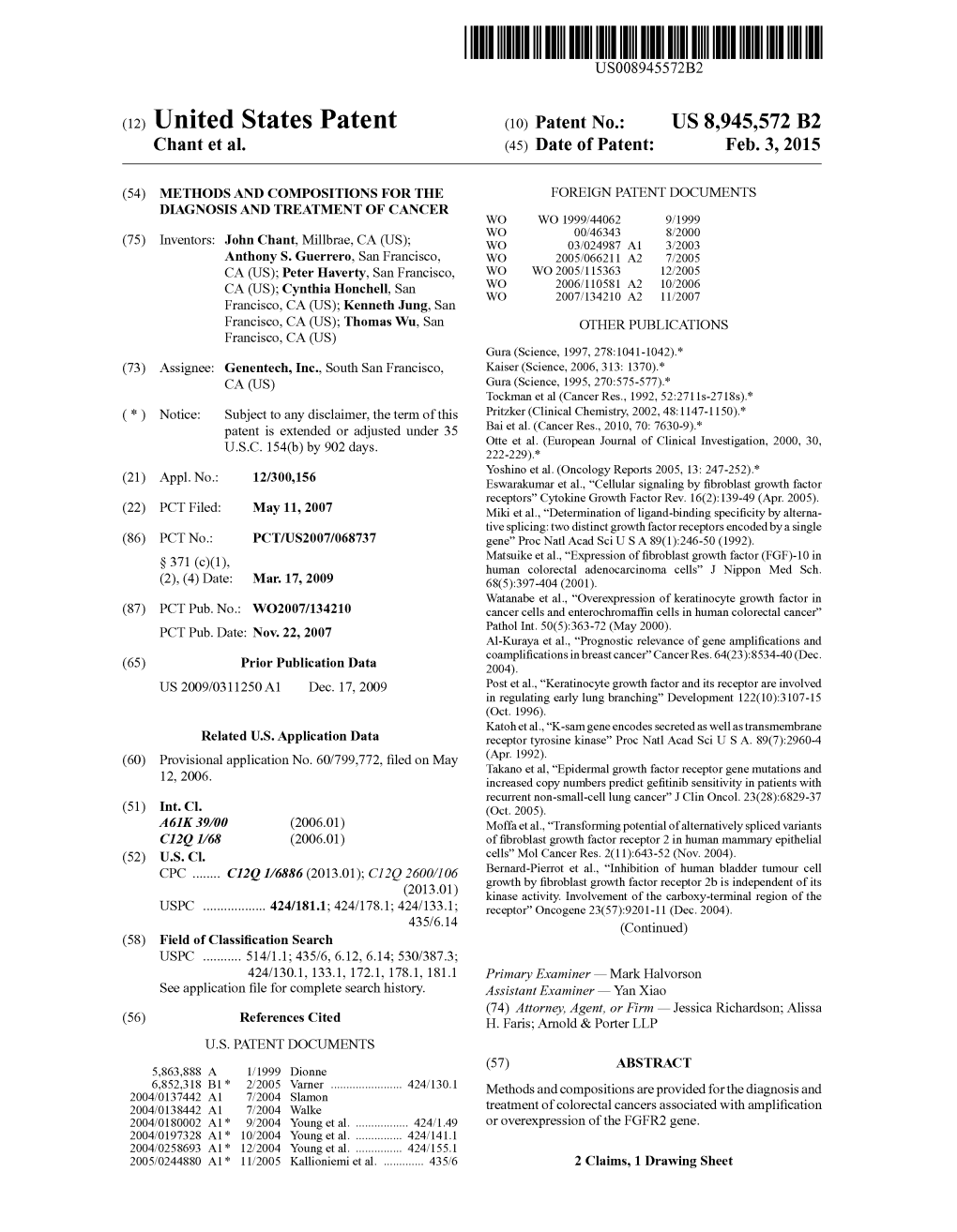 (12) United States Patent (10) Patent No.: US 8,945,572 B2 Chant Et Al