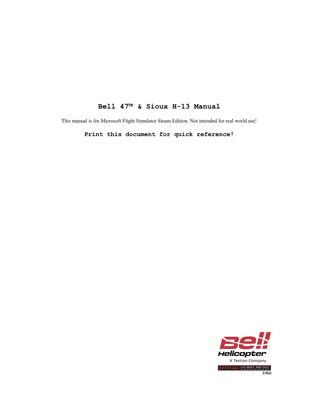 Bell 47™ & Sioux H-13 Manual