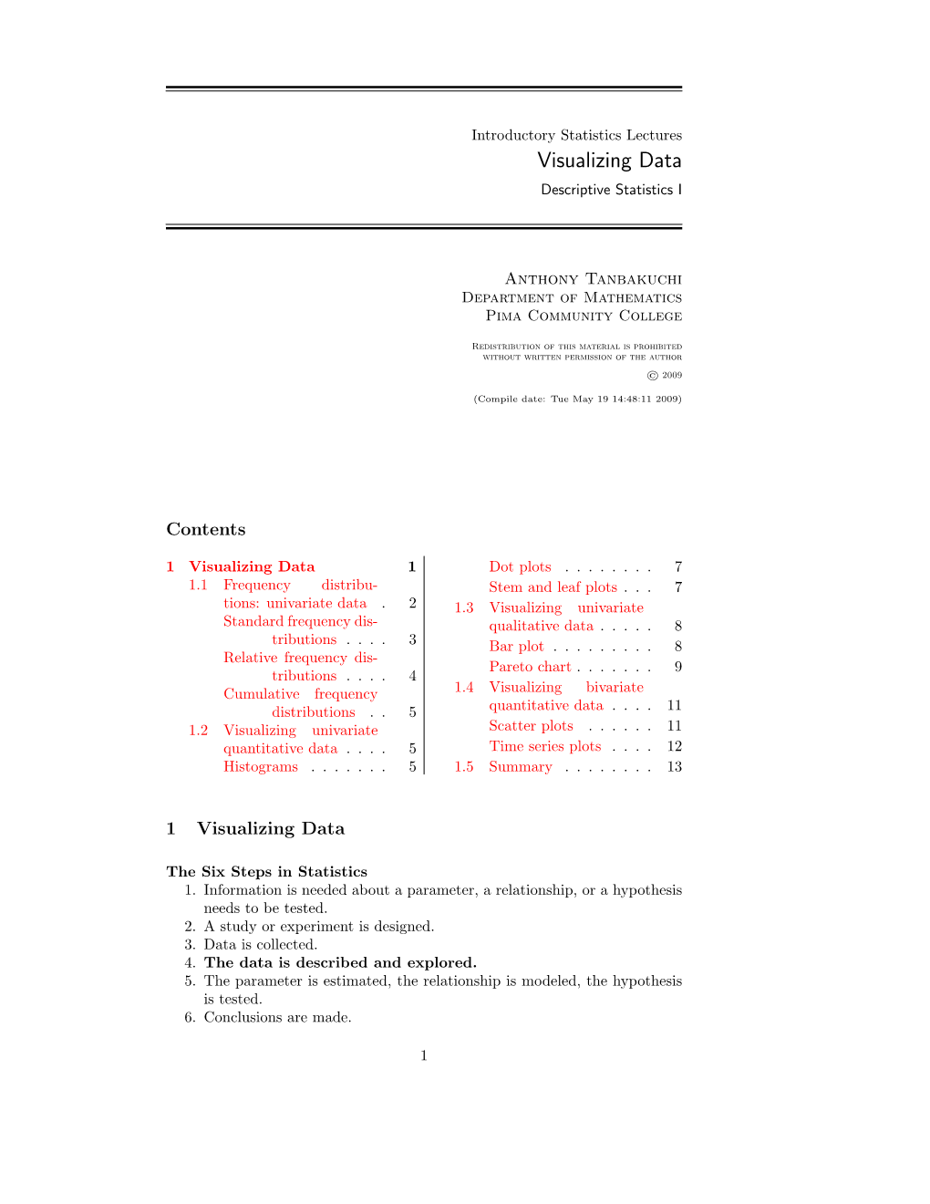 Visualizing Data Descriptive Statistics I